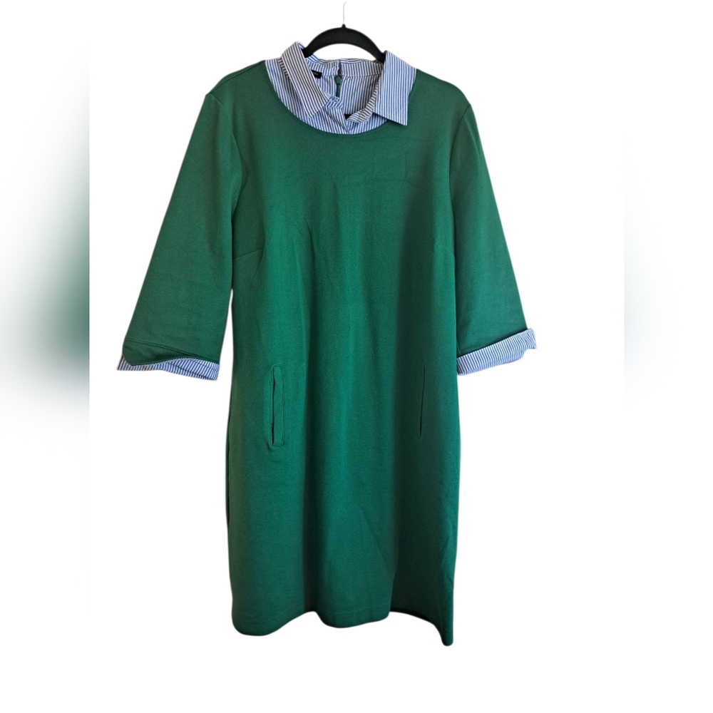 Talbots Green Midi Dress with Blue Accents